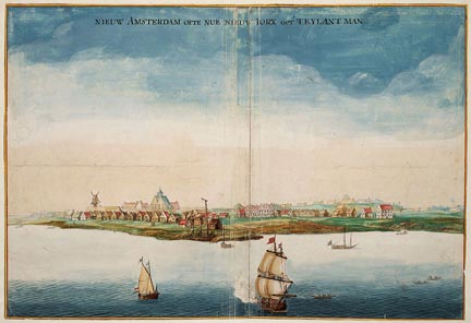 GezichtOpNieuwAmsterdam (Memory of The Netherlands), by Johannes Vingboons (1664); from Wikipedia Commons