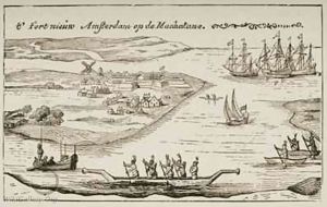 Nieuw Amsterdam drawing by Rev. Samuel Manning, from Wikipedia Commons